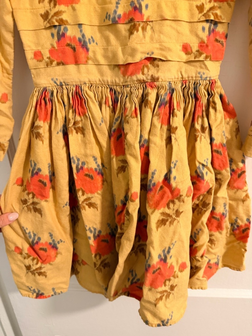 Morley Girls' Mustard Yellow Floral Dress with Orange Poppies - Picture 3 of 7